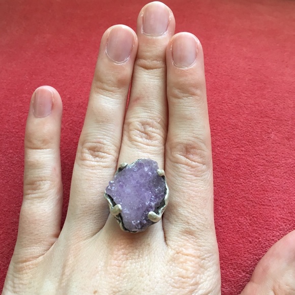 Jewelry - Violet druzy handmade silver ring, boho vintage